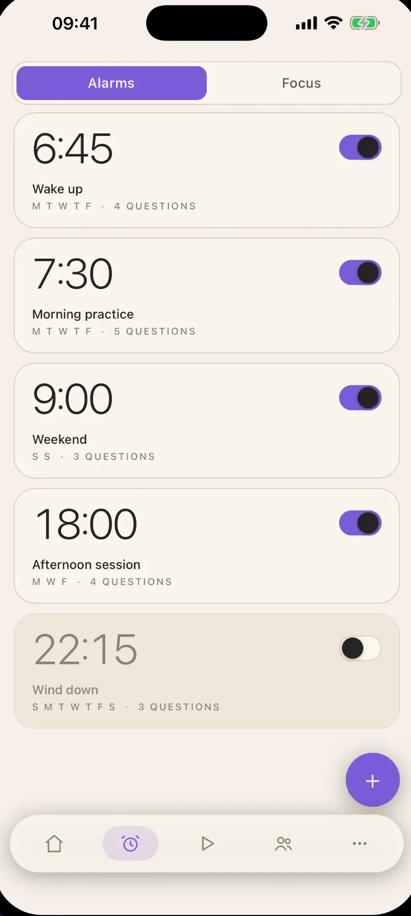 Morning practice alarms