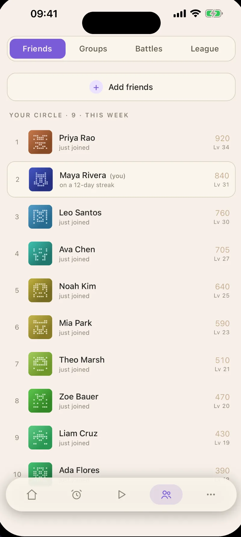 Friends leaderboard